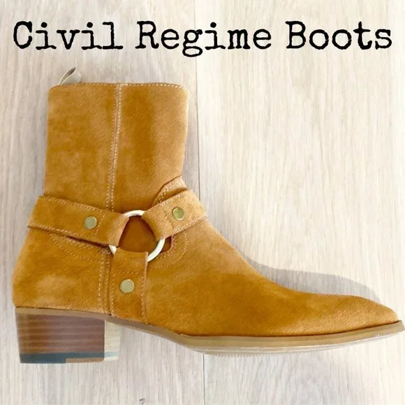 NWOT Civil Regime Men\'s Suede Leather Harness Ankle Boot Chain Harness Zip Boot Suede Leather main image 4